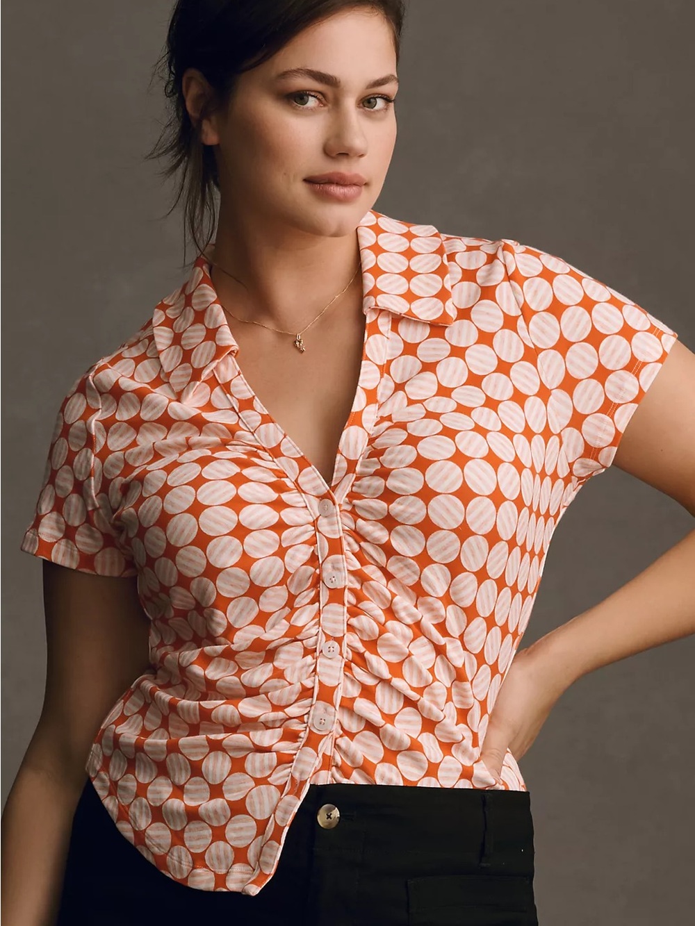 Anthropologie Maeve Ruched Button-Front Top - Picture 3 of 8